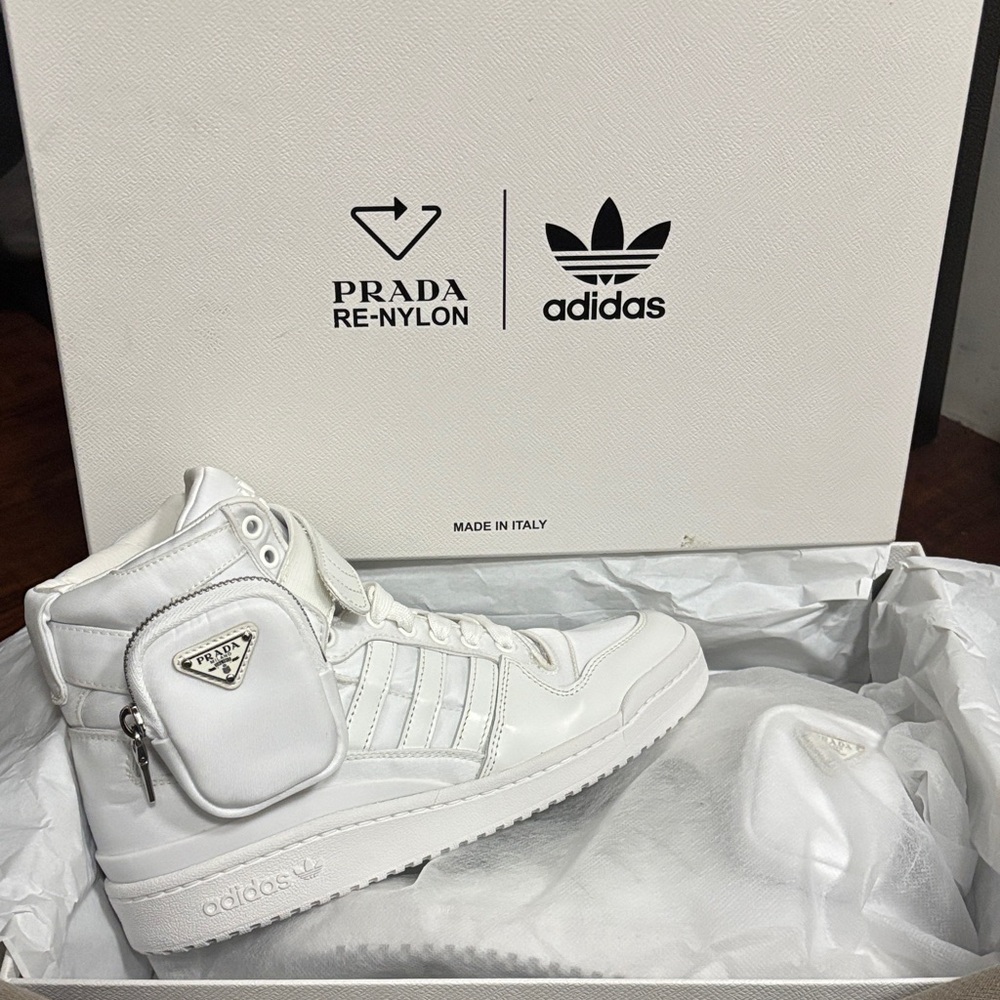 Prada Re-Nylon Adidas Calzature Uomo Polished Calf White Men's Hi Top Sneakers